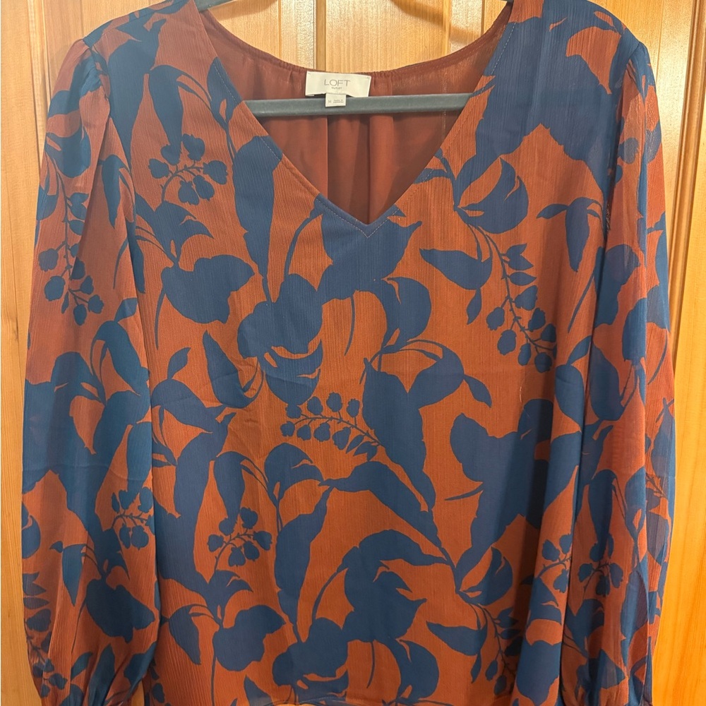 LOFT Rust and Navy Blouse